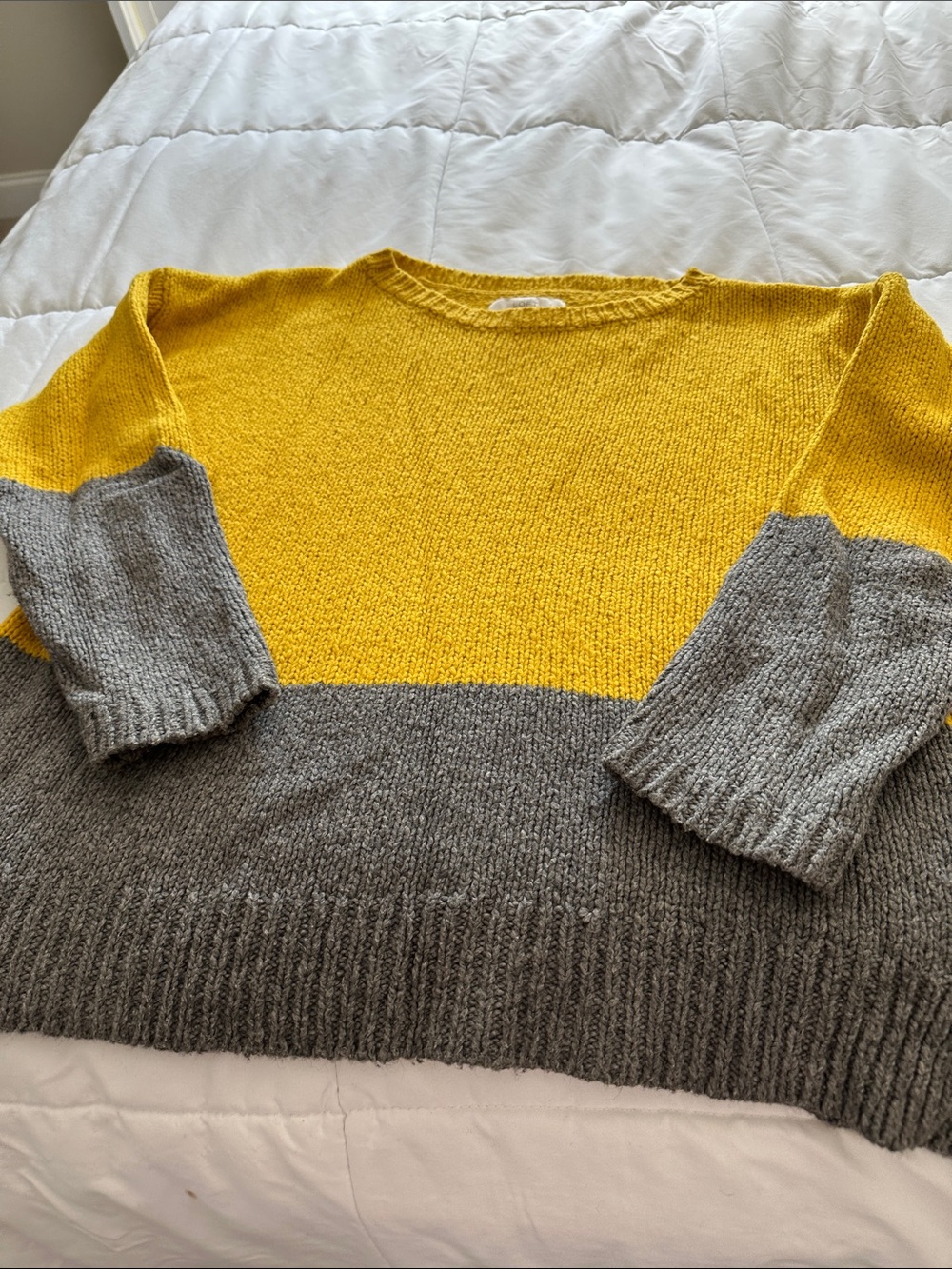 LOFT Yellow and Gray Block Knit Crewneck Sweater